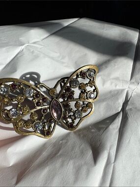 Gold-Tone Butterfly Belt Buckle with Pink and Clear Stones